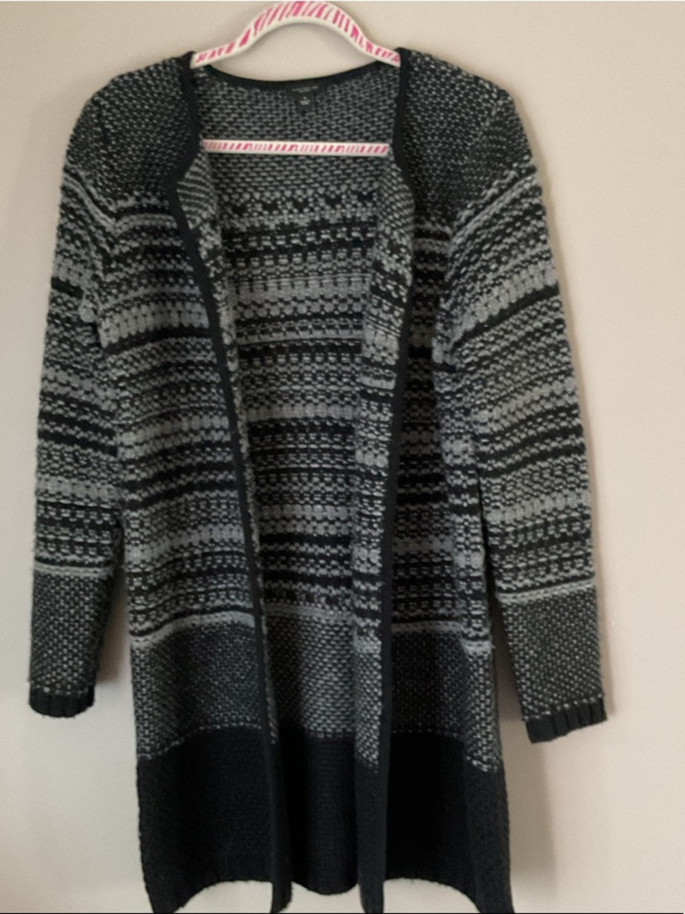 Ann Taylor Factory Black and Gray Open-Front Knit Cardigan
